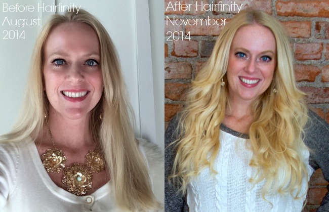 before and after Hairfinity hair vitamins
