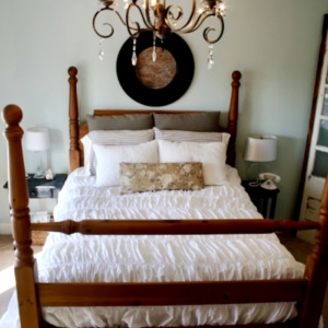 brown floral blue walls bedroom