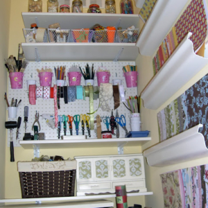 craft closet rain gutter shelves