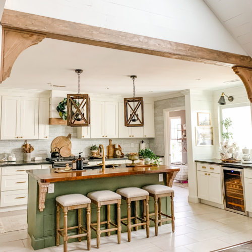 diy faux kitchen beam divider tutorial
