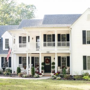 white house black shutters fall porch