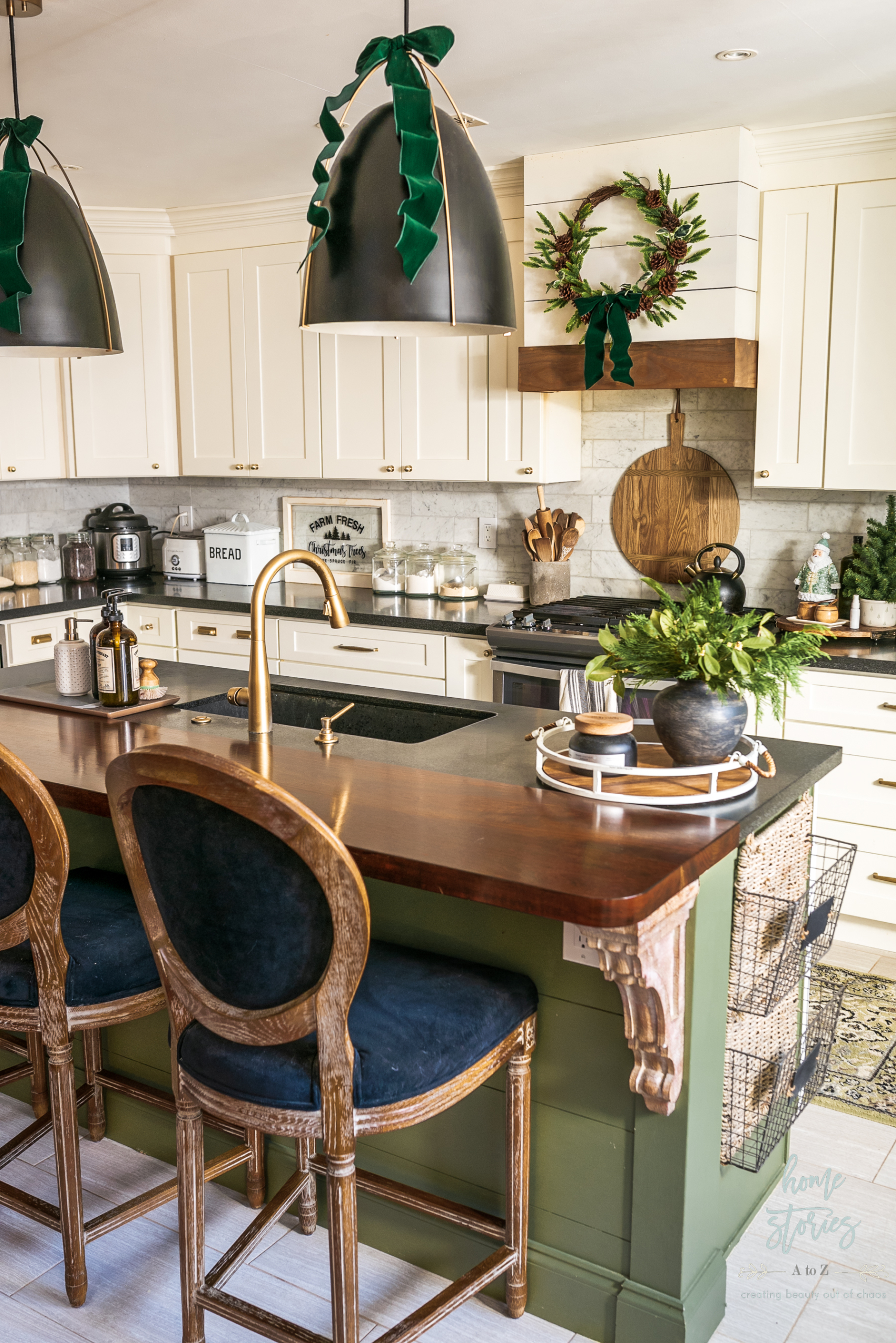 black and green Christmas kitchen