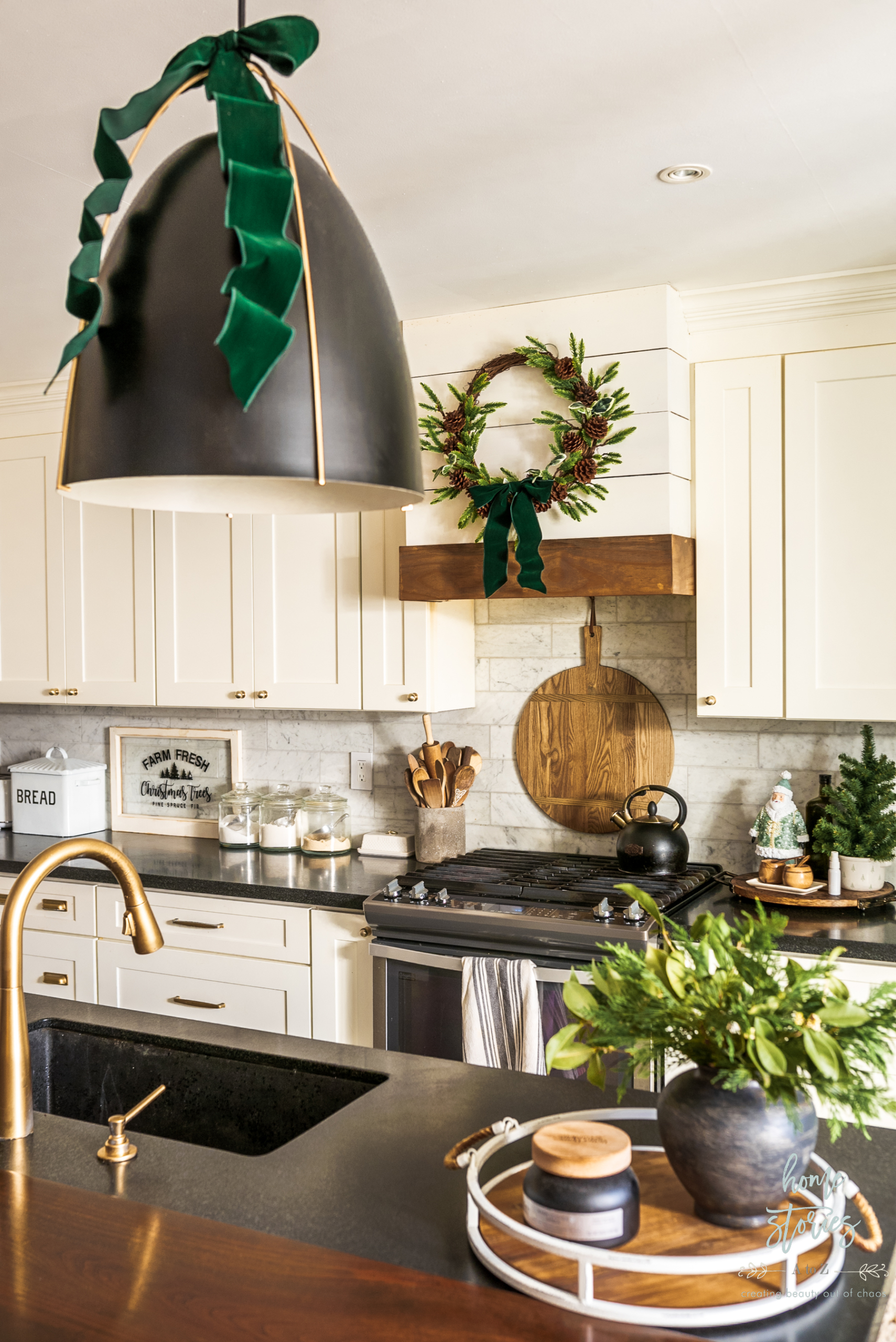 black and green Christmas kitchen