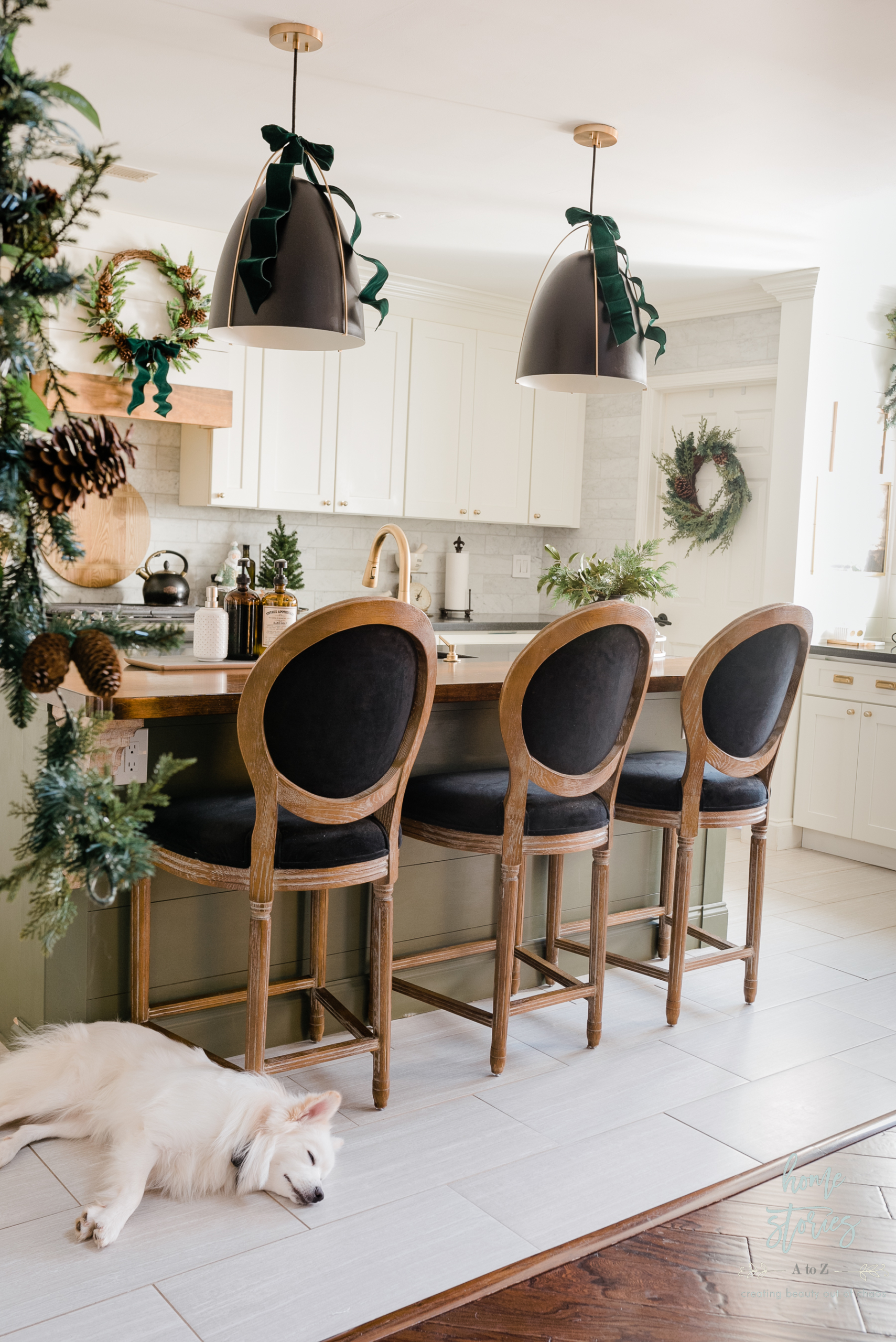 black and green Christmas kitchen