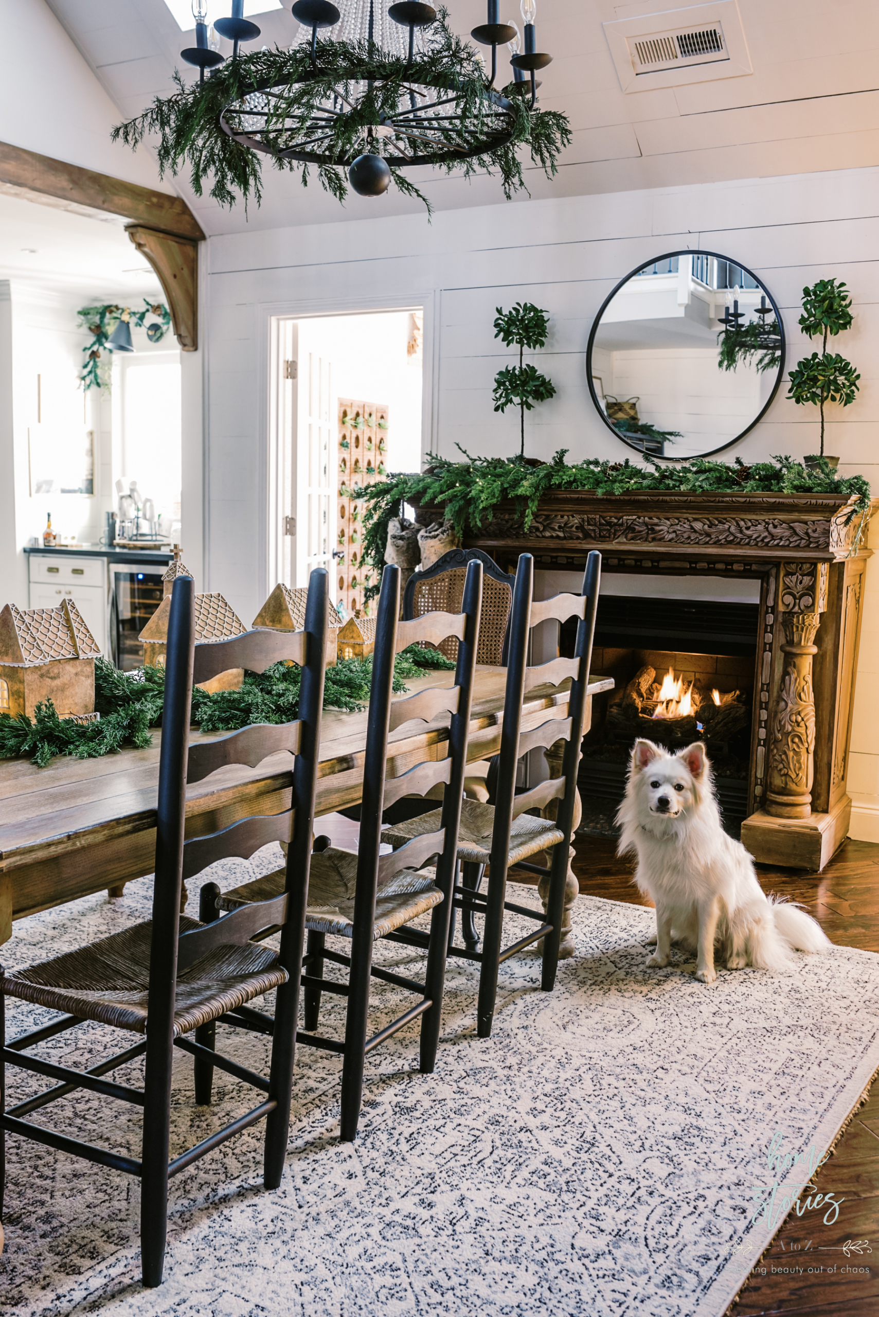 antique fireplace mantel christmas greenery