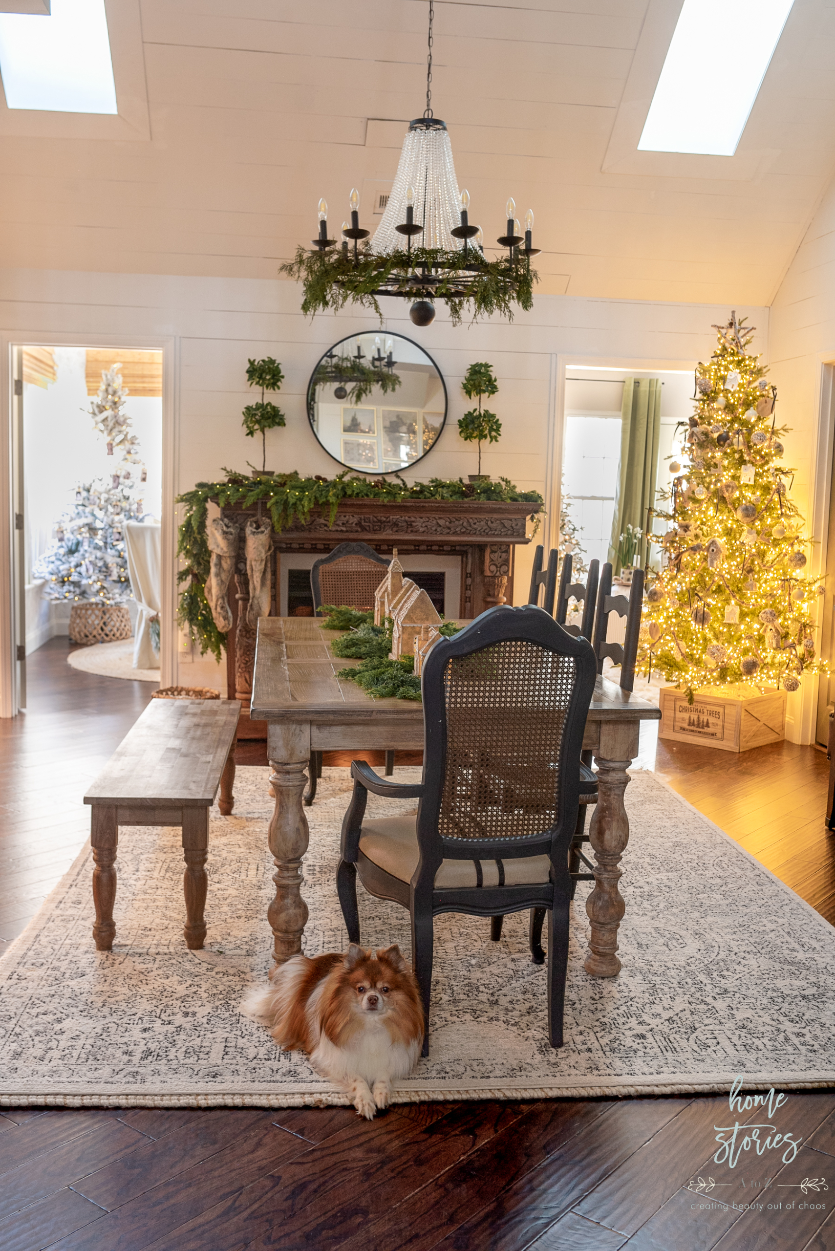beautiful farmhouse dining table Christmas greenery