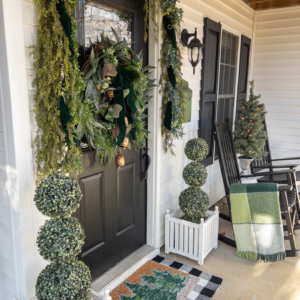 Mixed Greens Christmas Porch Wreath Green Velvet Bow