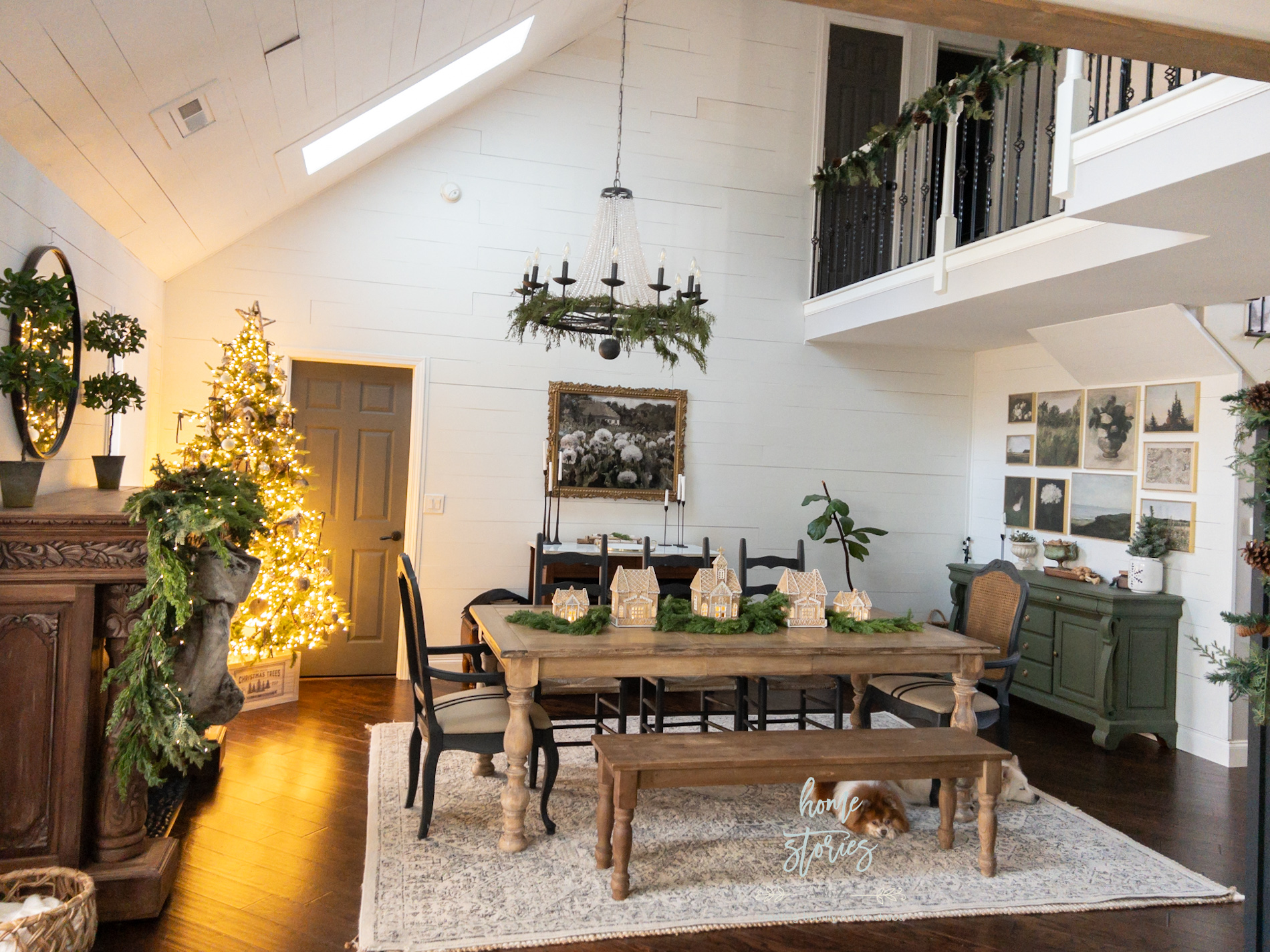 beautiful farmhouse dining table Christmas greenery
