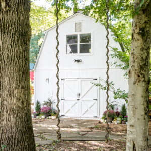 white barn fall flowers