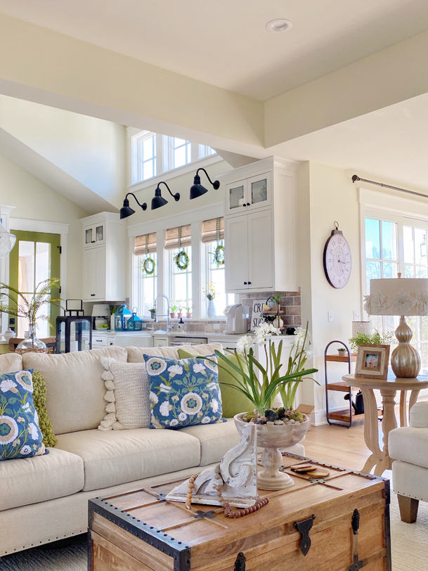 Spring Decor Ideas - Blues and Greens Spring Living Room by Plaids & Poppies
