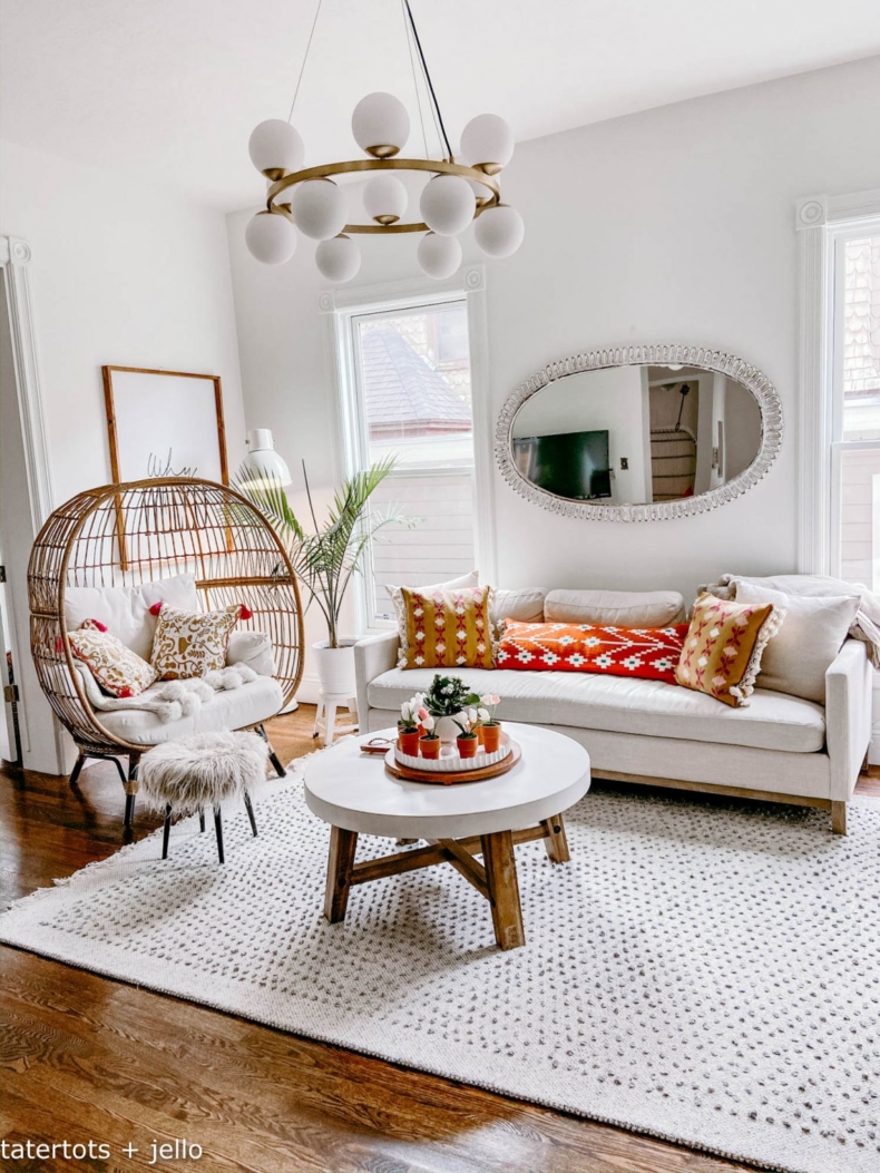 Spring Decor Ideas - Boho Cottage Spring Living Room by Tatertots & Jello