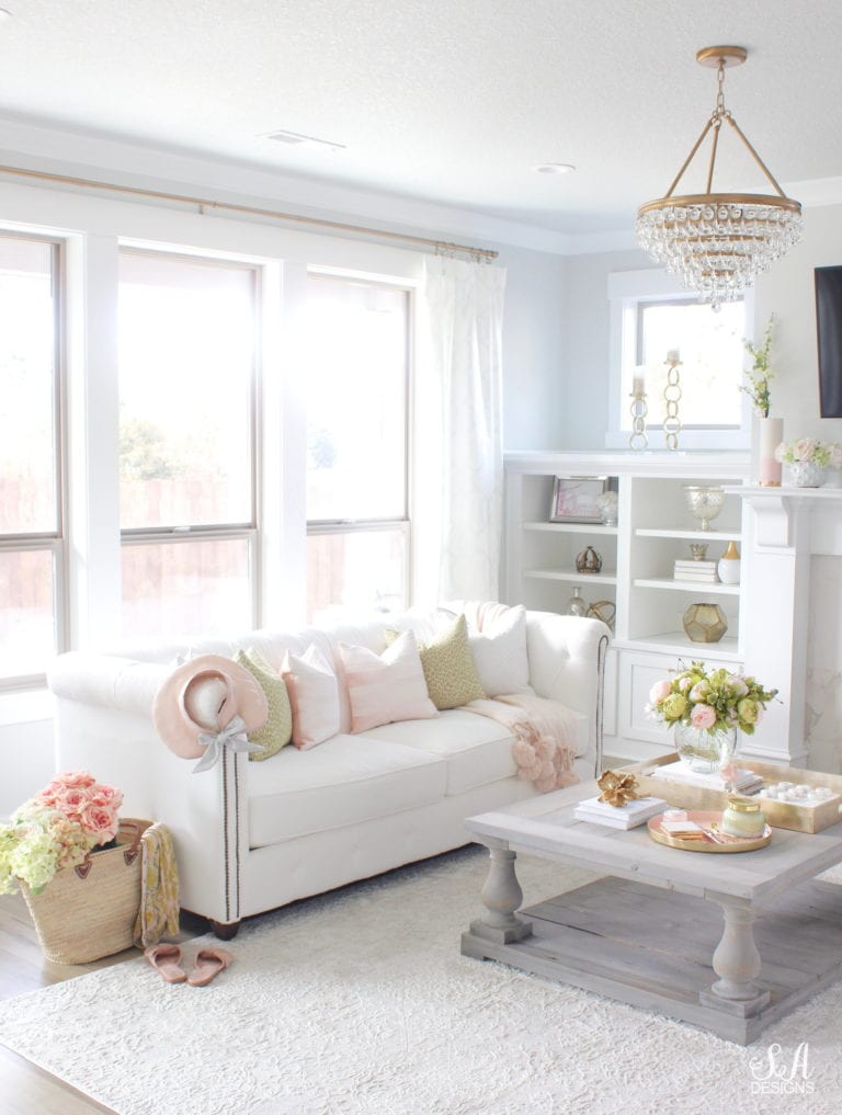 Spring Decor Ideas - Pink and Green Spring Living Room by Summer Adams