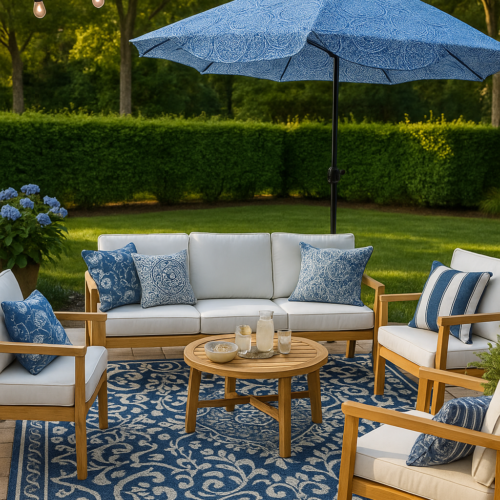 Blue and White Outdoor Seating Furniture