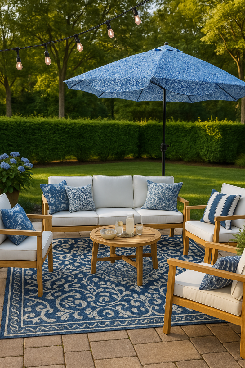 Blue and White Outdoor Seating Furniture